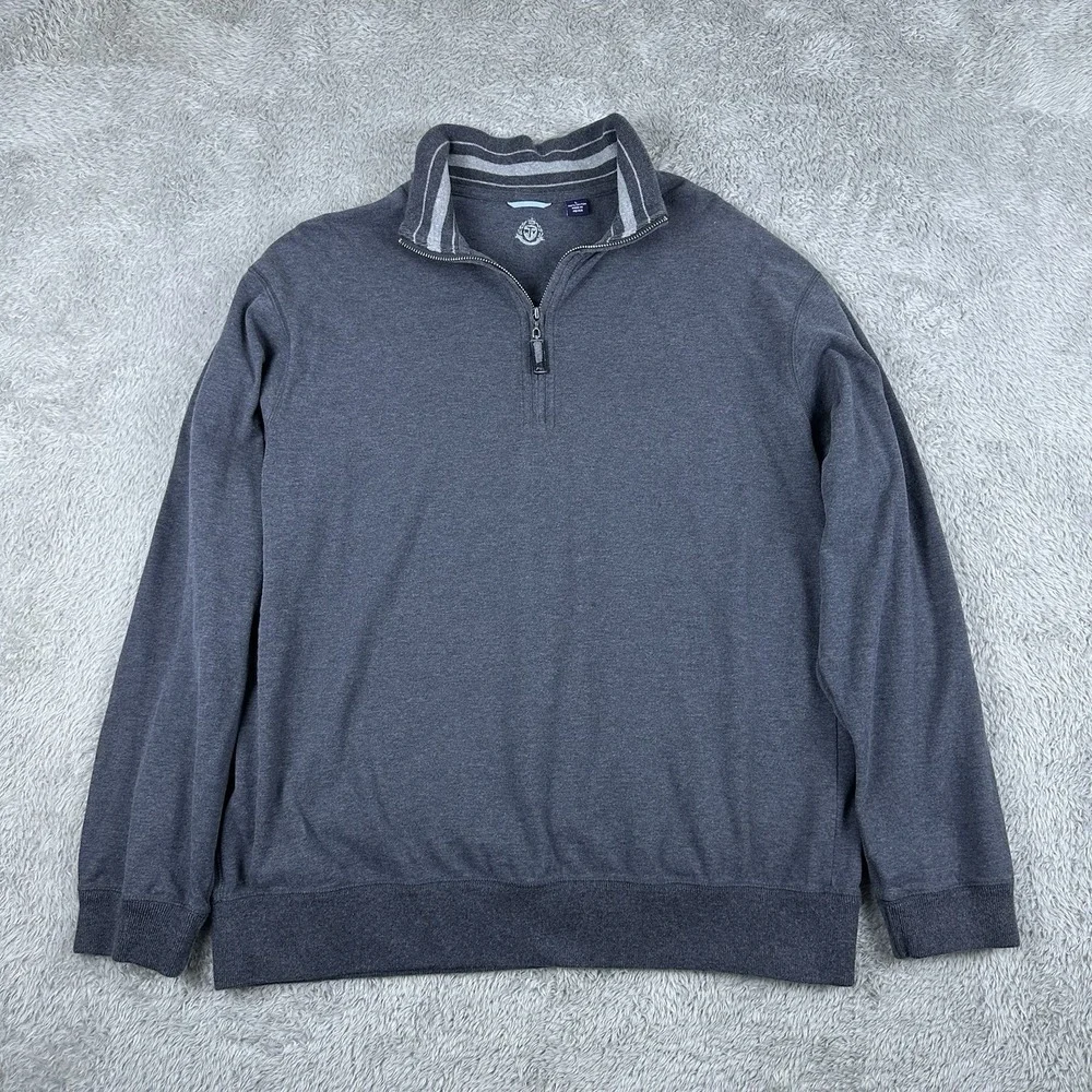 Tasso Elba Mens 1/4 Zip Pullover Charcoal Gray‎ 100% Cotton Large Smart Casual